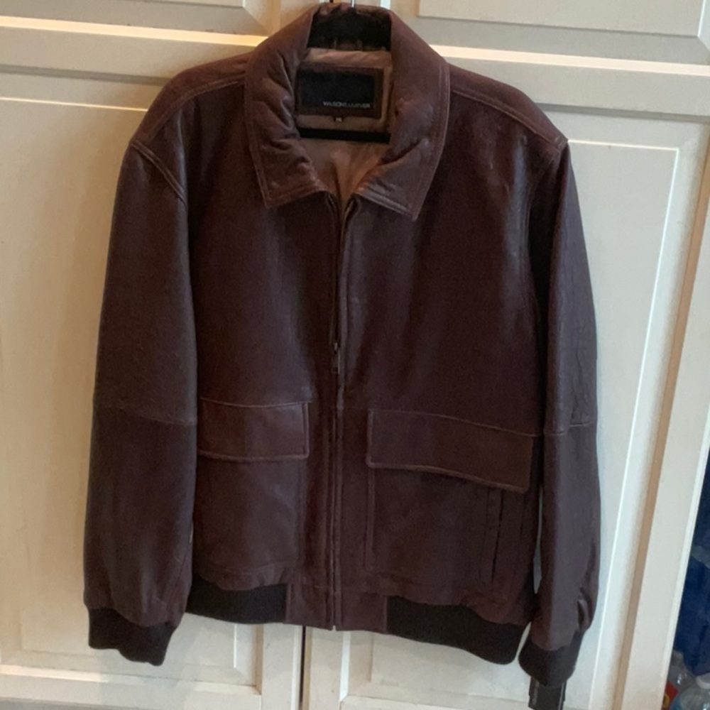 Men’s XXL Plush brown leather Bomber jacket